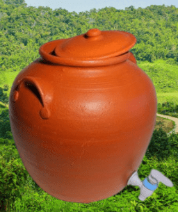 Handmade Clay Water Pot with Lid & Tap | Plain Design Matka 12L...