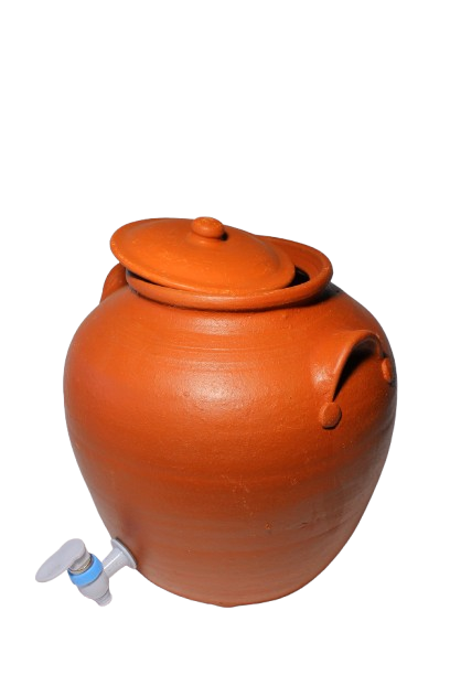 Handmade Clay Water Pot with Lid & Tap | Plain Design Matka 12L Bottom Loading Water Dispenser