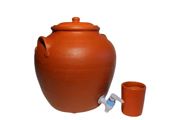 Handmade Clay Water Pot with Lid & Tap | Plain Design Matka 12L Bottom Loading Water Dispenser