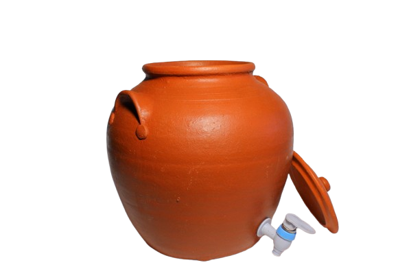 Handmade Clay Water Pot with Lid & Tap | Plain Design Matka 12L Bottom Loading Water Dispenser