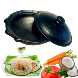  MANN VAASAM  Clay Appam Maker with Lid |  Traditional Handmade Earthen Tawa/Clay Pots for Cooking /Roti/Appa Chatty/Pre-Seasoned Black