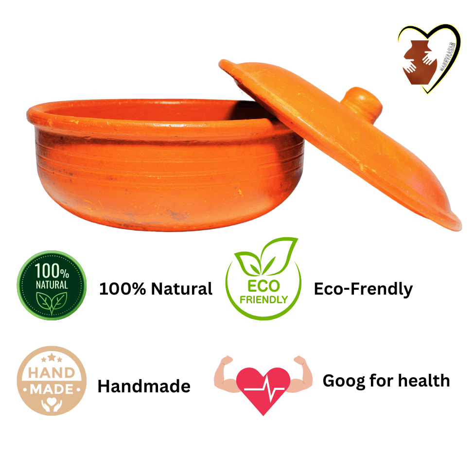 MANN VAASAM Handmade Clay Earthen Kadai Pot with Lid for Cooking & Serving - Brown (2 liter), Natural and Traditional Pure |