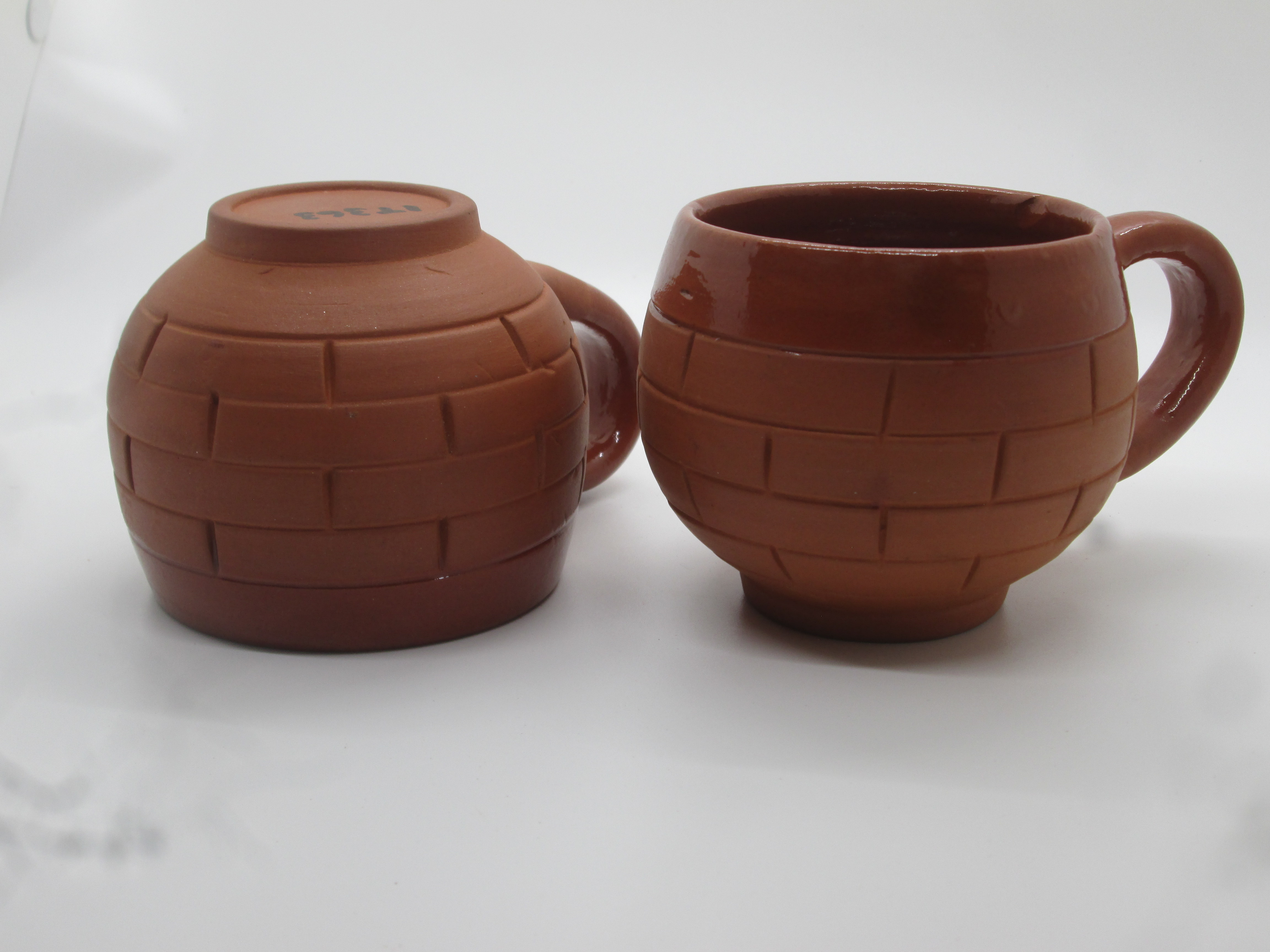 Terracotta Clay Tea Cups - Set of 2, Earthen Brown, Brick Design - 120 ml