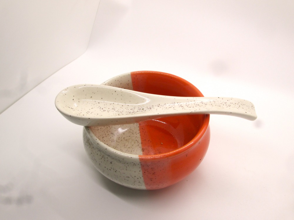 Earth-Friendly Soup Bowls with Spoons|250 ml|Made with Rice Husk Biocomposite|Microwave Safe Bowl|Serving Bowl Set of 2|Innocent; Orange, off-white