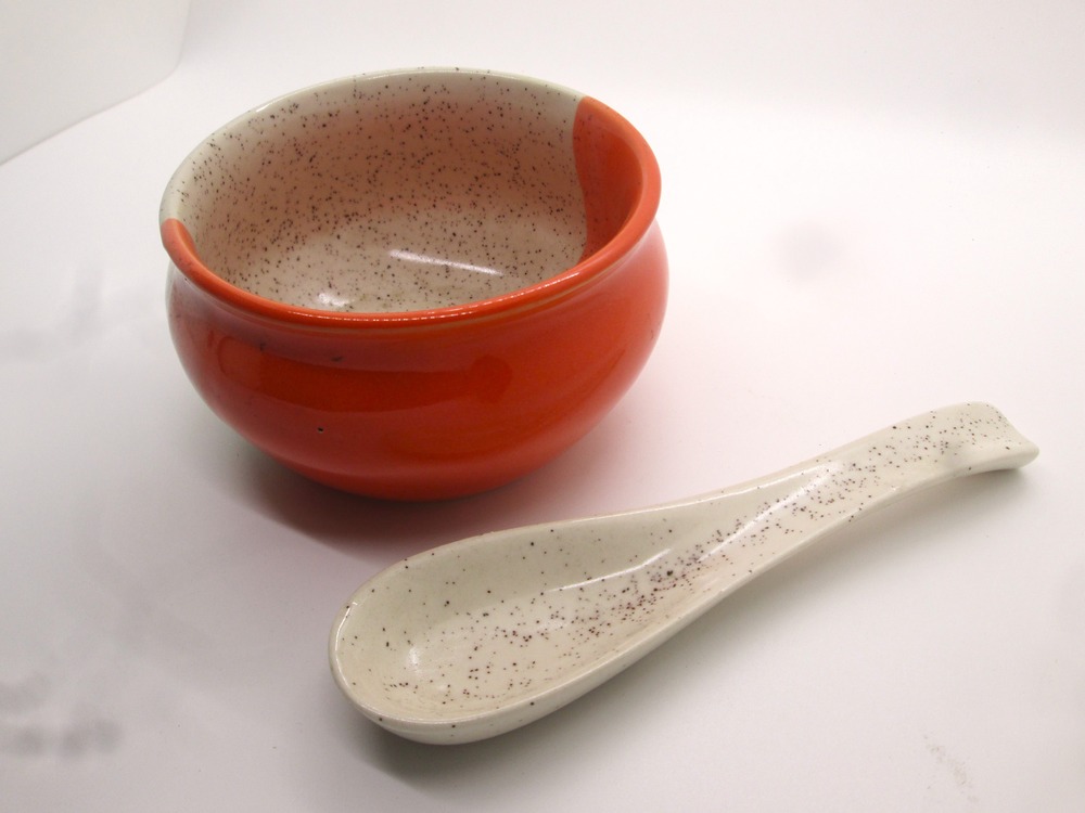 Earth-Friendly Soup Bowls with Spoons|250 ml|Made with Rice Husk Biocomposite|Microwave Safe Bowl|Serving Bowl Set of 2|Innocent; Orange, off-white