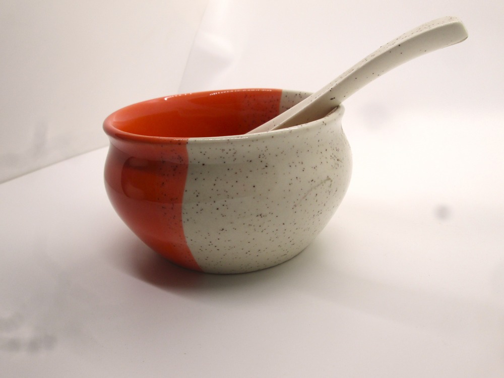 Earth-Friendly Soup Bowls with Spoons|250 ml|Made with Rice Husk Biocomposite|Microwave Safe Bowl|Serving Bowl Set of 2|Innocent; Orange, off-white