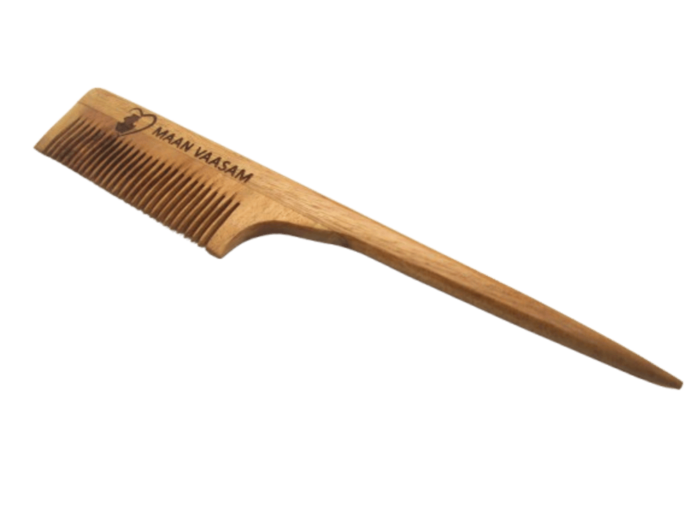 MANN VAASAM Organic Pure Neem Wood Comb, Hair Growth, Comb For Men, Women (Pin Tail Neem Comb), Brown