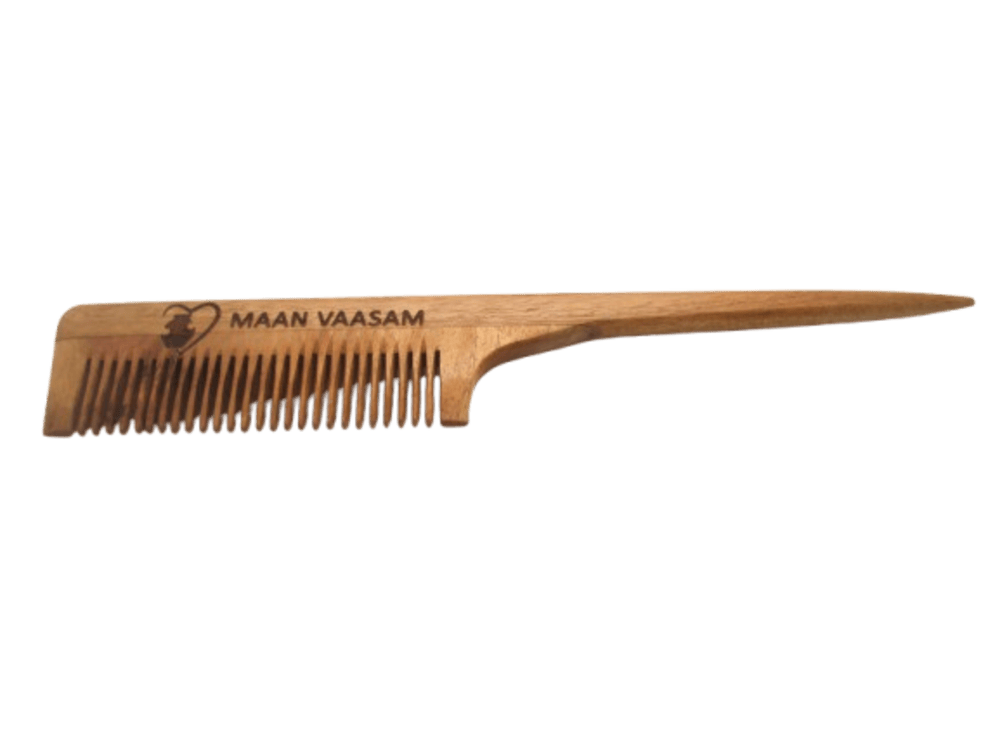 MANN VAASAM Organic Pure Neem Wood Comb, Hair Growth, Comb For Men, Women (Pin Tail Neem Comb), Brown