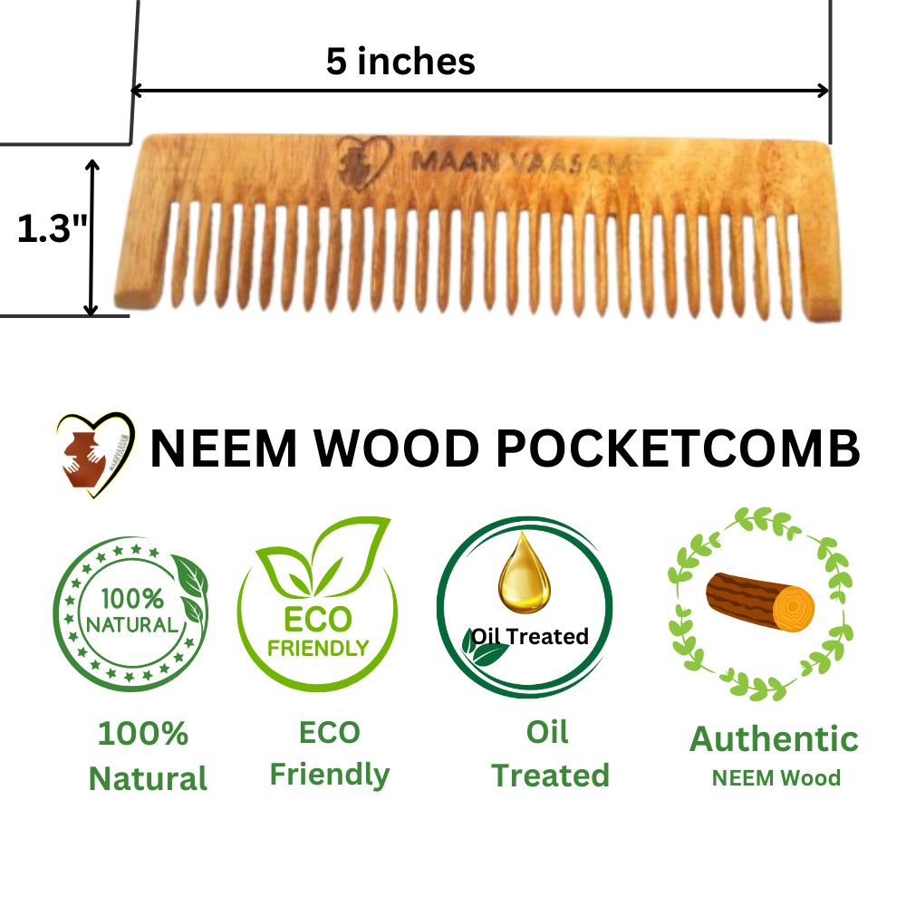 MANN VAASAM Neem wooden comb for women hair growth | Kacchi herb treated neem wood comb for men women | Wide tooth Hair comb for Men & Women