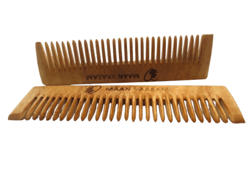 MANN VAASAM Neem wooden comb for women hair growth | Kacchi herb treated neem wood comb for men women | Wide tooth Hair comb for Men & Women