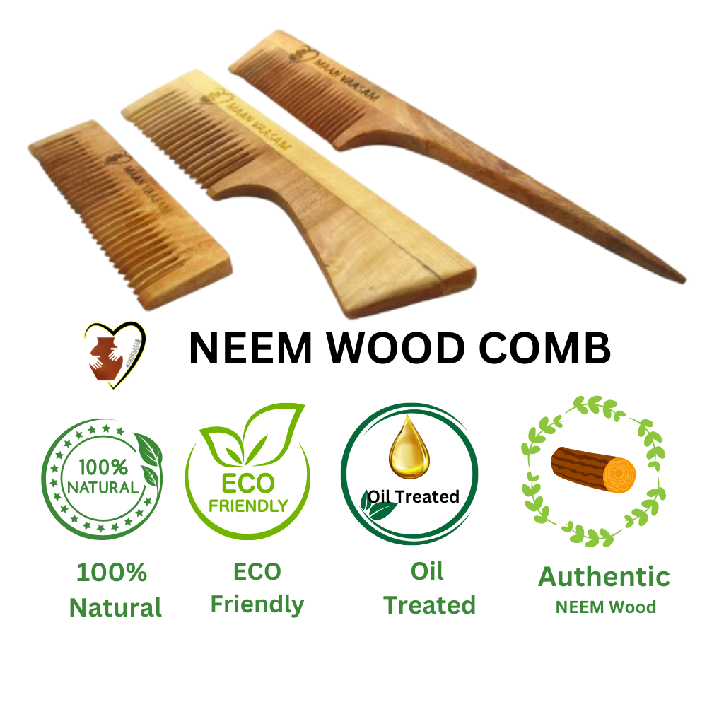 MANN VAASAM Neem Wood Comb For Hair Growth Neem Wood Comb Wide Combo Of 3 Hair Styling Comb Wooden Comb For Men And Women