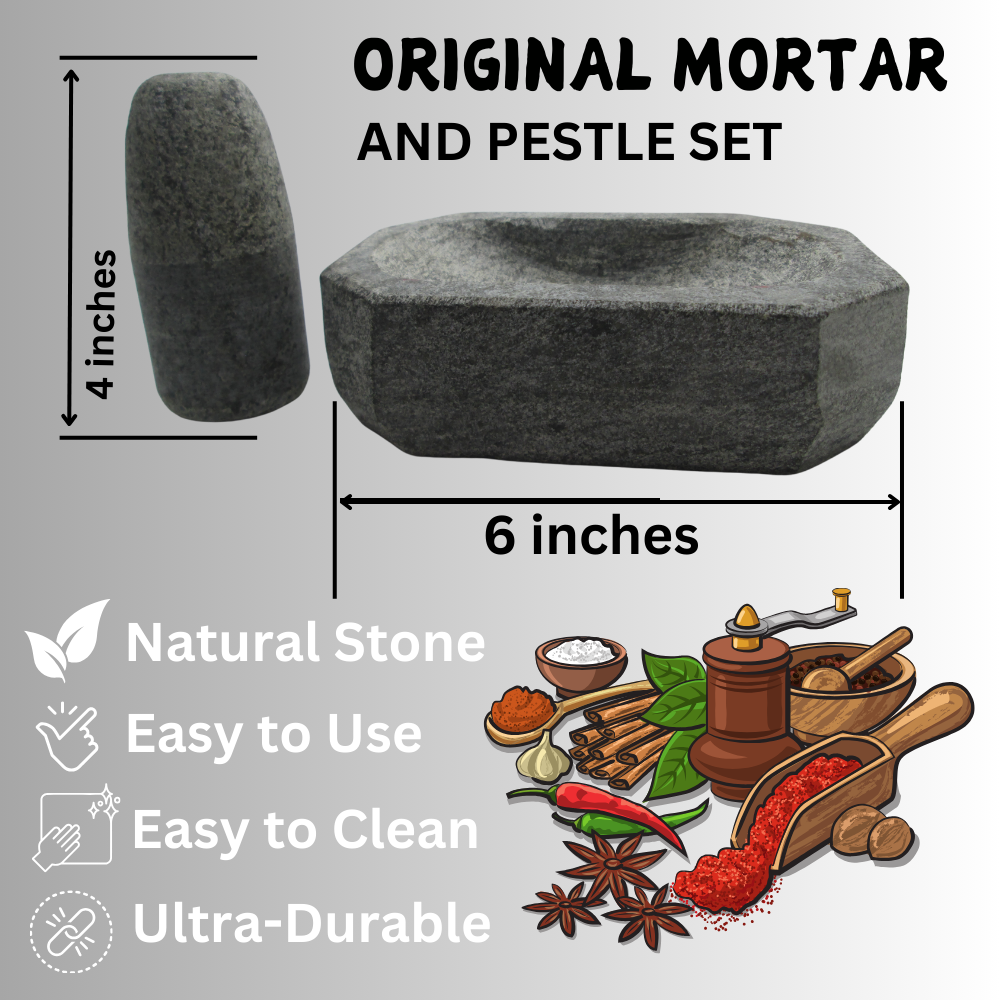 VINS Art HOUSE Heavy Duty Kalvam Grinding Stone and Mortar Pestle Set for Herbs (Grey, Mini Size, 6 x 4 Inch