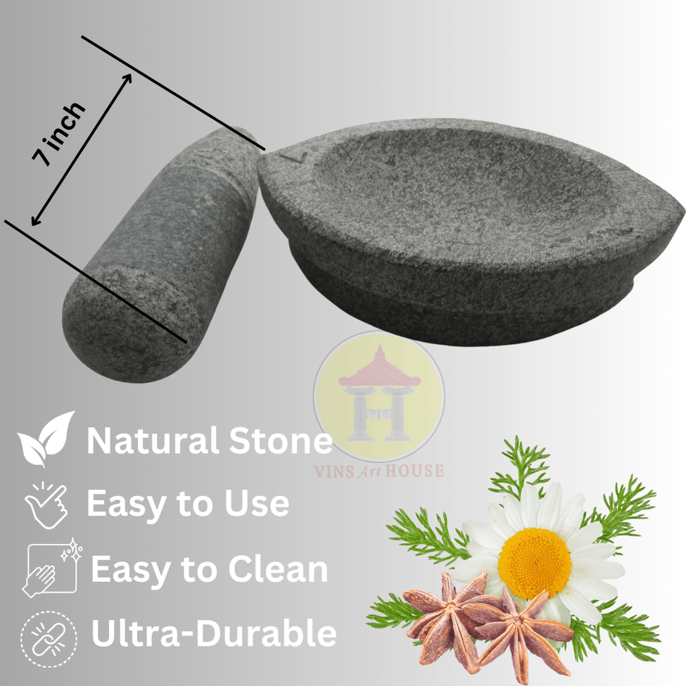 MANN VAASAM Kalvam Mortar and Pestle Set, Stoneware Grinder, Ginger Garlic Spice Crusher, Silbatta Kharal Okhli for Chutney | Boat Shape Kitchen Tool