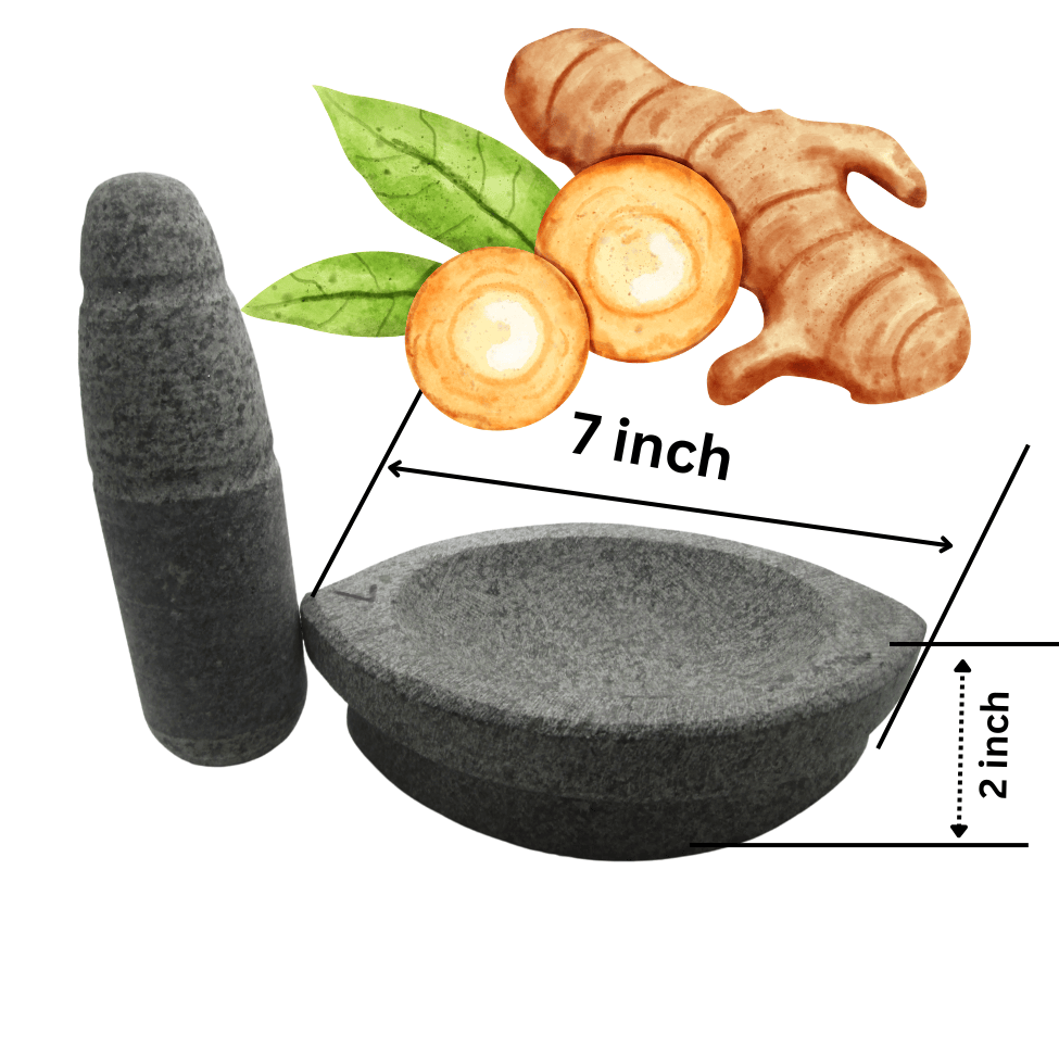 MANN VAASAM Kalvam Mortar and Pestle Set, Stoneware Grinder, Ginger Garlic Spice Crusher, Silbatta Kharal Okhli for Chutney | Boat Shape Kitchen Tool