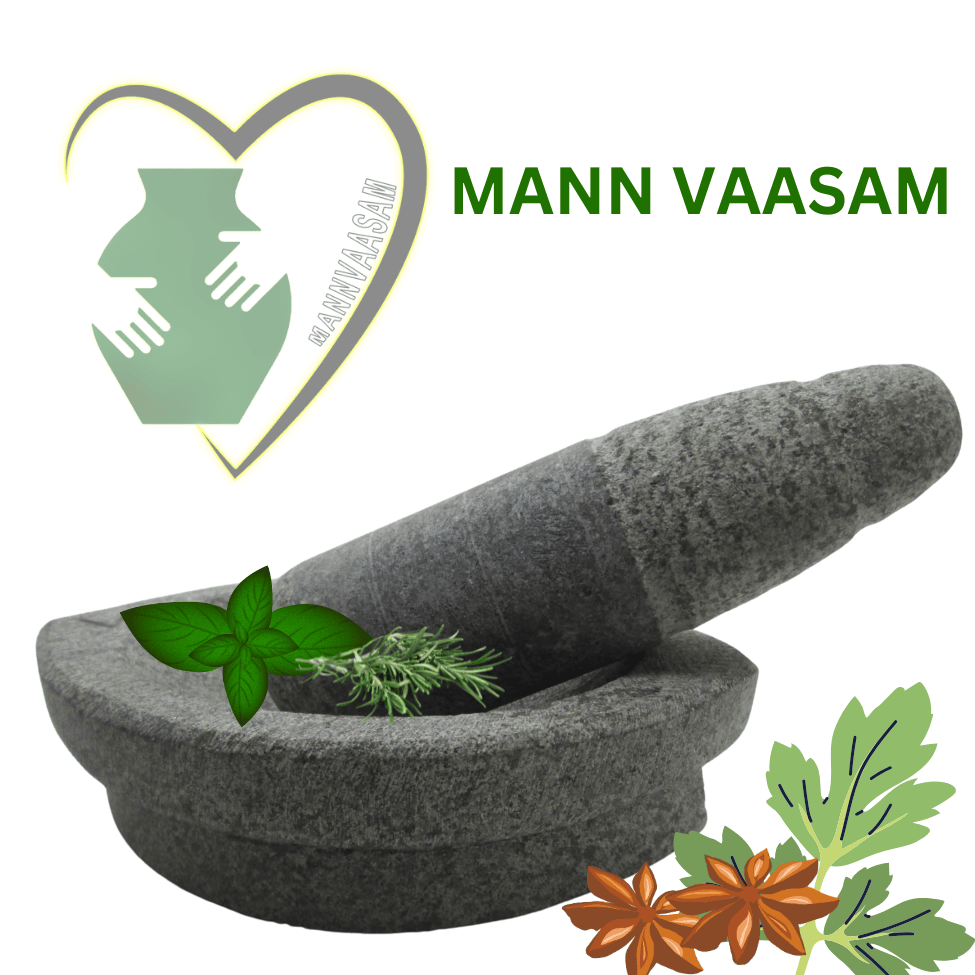MANN VAASAM Kalvam Mortar and Pestle Set, Stoneware Grinder, Ginger Garlic Spice Crusher, Silbatta Kharal Okhli for Chutney | Boat Shape Kitchen Tool