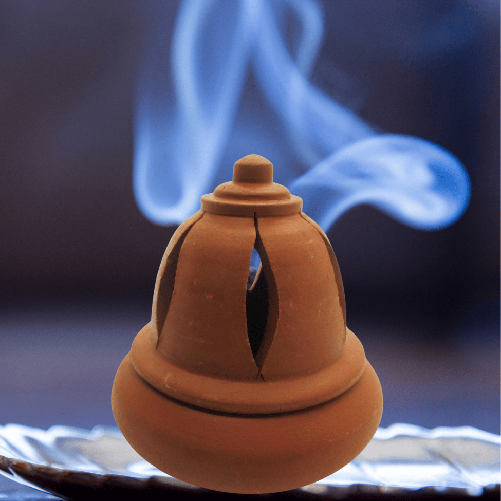 MANN VAASAM  Traditional Clay Incense Sambirani Dhoop Holder Stand with Lid for Pooja Room | Handcrafter Sambirani Stand