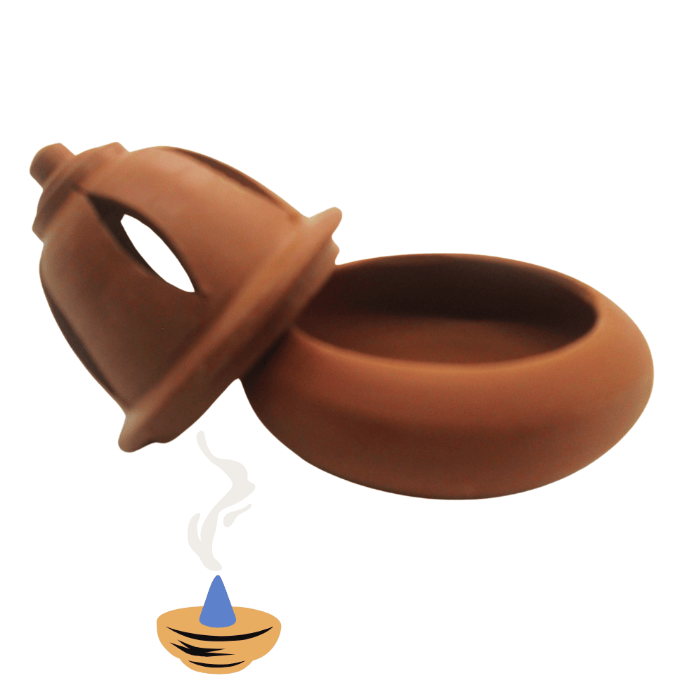MANN VAASAM  Traditional Clay Incense Sambirani Dhoop Holder Stand with Lid for Pooja Room | Handcrafter Sambirani Stand