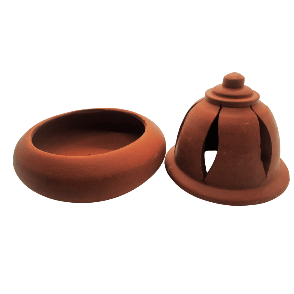 MANN VAASAM  Traditional Clay Incense Sambirani Dhoop Holder Stand with Lid for Pooja Room | Handcrafter Sambirani Stand