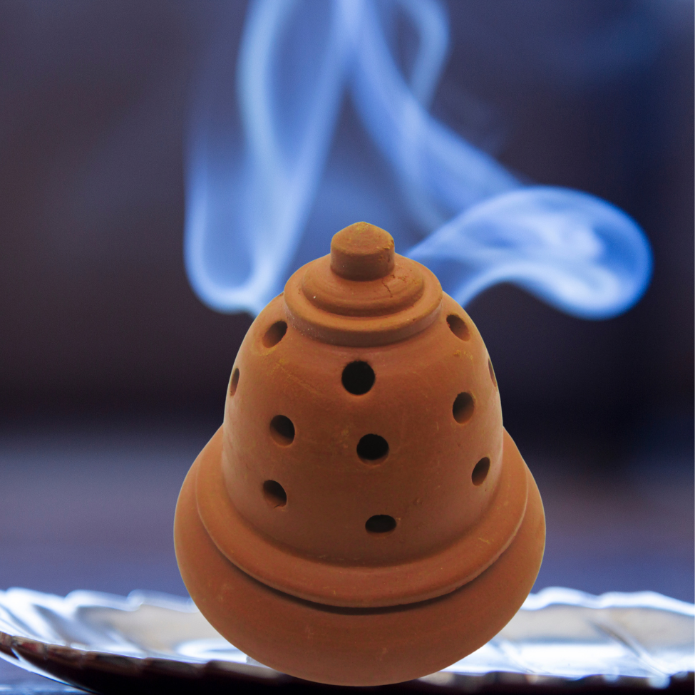 MANN VAASAM Traditional Clay Incense Sambirani Dhoop Holder Stand with Lid for Pooja Room | Handcrafter Sambirani Stand