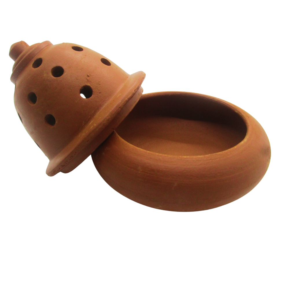 MANN VAASAM Traditional Clay Incense Sambirani Dhoop Holder Stand with Lid for Pooja Room | Handcrafter Sambirani Stand