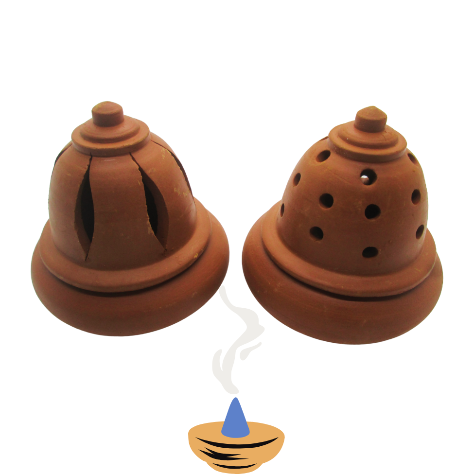 MANN VAASAM Traditional Clay Incense Sambirani Dhoop Holder Stand with Lid for Pooja Room | Handcrafter Sambirani Stand